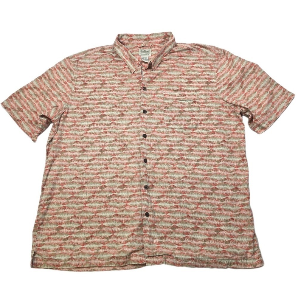 LL Bean Camp Shirt Mens XL Geometric Print Short Sleeve Button Up Casual